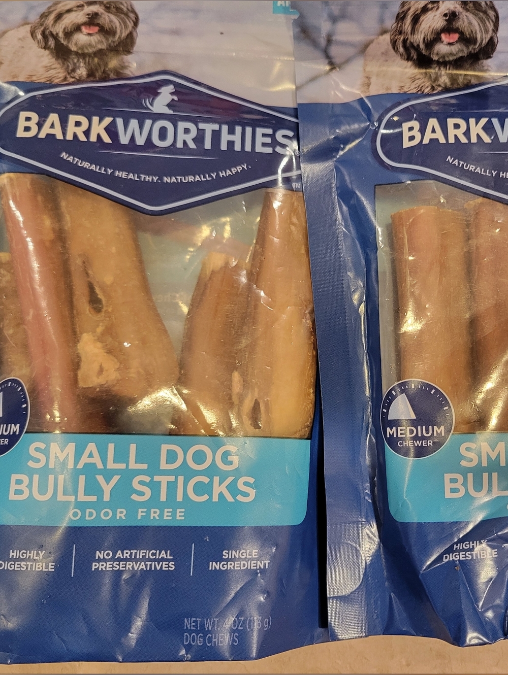 Barkworthies Bully Sticks Natural Small Dog Chews Lot Of 2 (4 Oz Bags) NEW